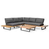 Skaros - Outdoor Grey Olefin Fabric + Eucalyptus Sectional Sofa + Coffee Table Set - View Image 1
