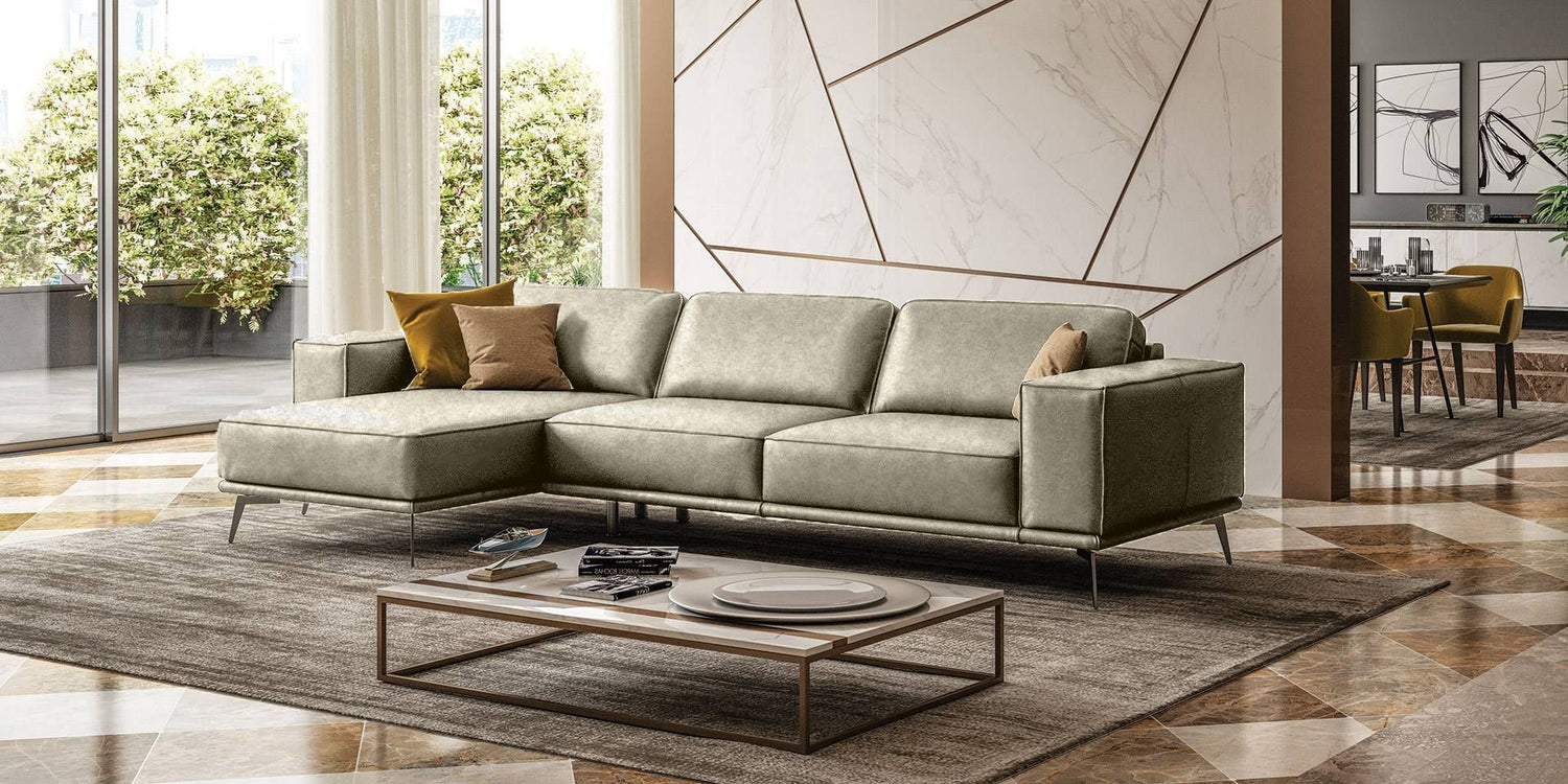LaMod Italia Soho Italian Left Facing Grey Maya Cloud Leather Sectional Sofa - Home Elegance USA