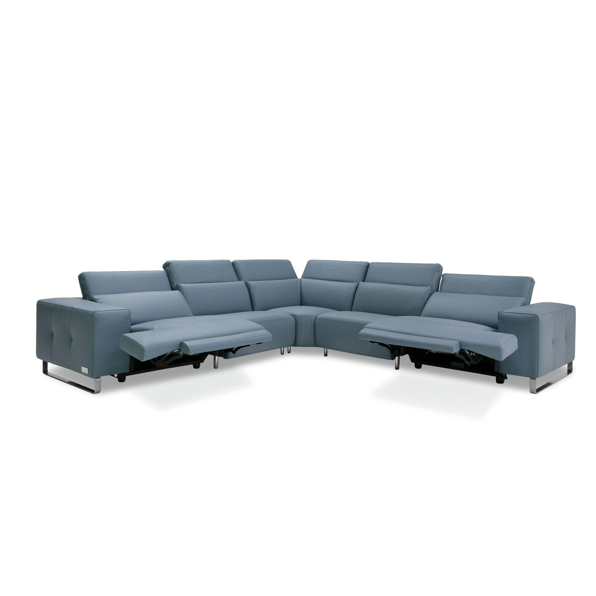 Lamod Italia Sorrento - Italian Steel Blue Leather Sectional with 2 Recliners - Home Elegance USA