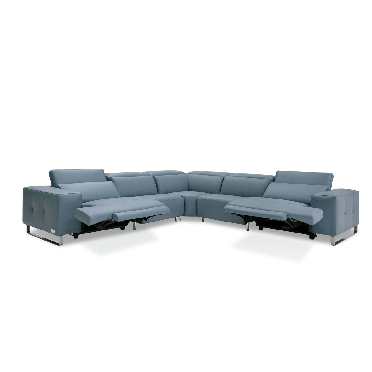 Lamod Italia Sorrento - Italian Steel Blue Leather Sectional with 2 Recliners - Home Elegance USA