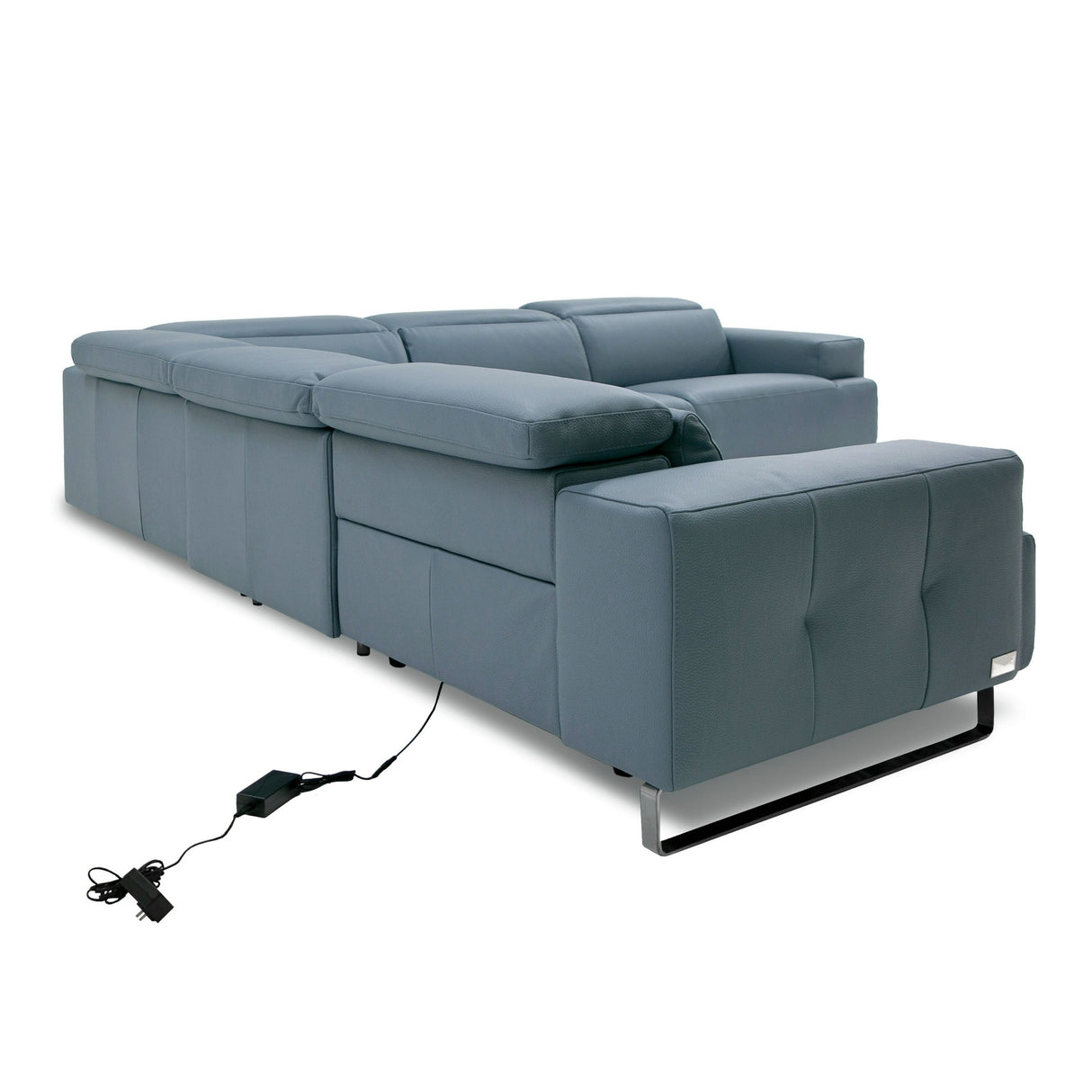 Lamod Italia Sorrento - Italian Steel Blue Leather Sectional with 2 Recliners - Home Elegance USA