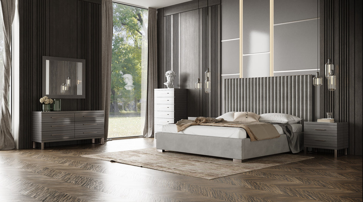 Splendor - Silver + Grey Velvet Upholstered King Platform Bed - View Image 1