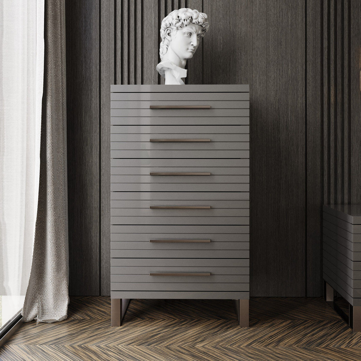 Modrest Splendor - Grey High Gloss Slatted Chest