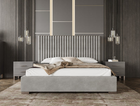Splendor - Silver + Grey Velvet Upholstered King Platform Bed - View Image 1