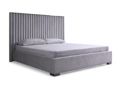 Splendor - Silver + Grey Velvet Upholstered King Platform Bed - View Image 1