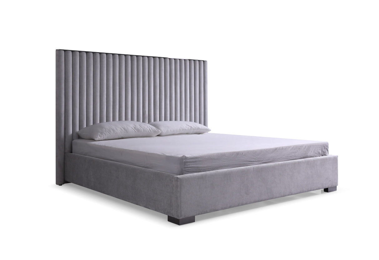 Eastern King Splendor - Silver & Grey Velvet Upholstered Platform Bed Set