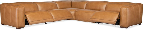 Fresco 5-Seat Power Reclining Sectional Zen Caramel Leather – Hooker Furniture (3-PWR) - sold by Home Elegance USA