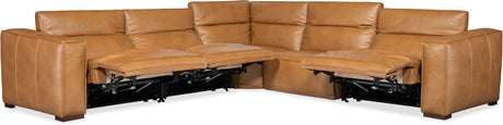 Fresco 5-Seat Power Reclining Sectional Zen Caramel Leather – Hooker Furniture (4-PWR) - sold by Home Elegance USA