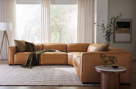 Fresco 5-Seat Power Reclining Sectional Zen Caramel Leather – Hooker Furniture (4-PWR) - sold by Home Elegance USA