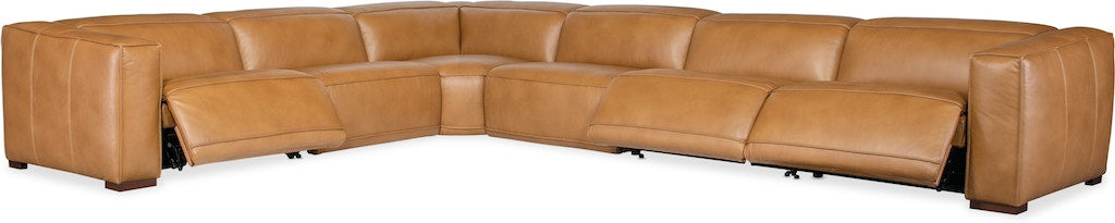 Fresco 6-Seat Power Reclining Sectional Zen Caramel Leather – Hooker Furniture (3-PWR) - Home Elegance USA