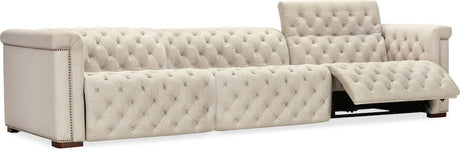 Savion Deux 3-Seat Power Reclining Sofa Aries Beach Fabric – Hooker Furniture (2-PWR) - sold by Home Elegance USA