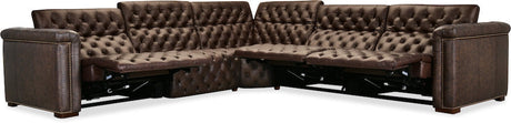 Savion Deux 5-Seat Power Reclining Sectional West Saddlewood Leather – Hooker Furniture (3-PWR) - sold by Home Elegance USA