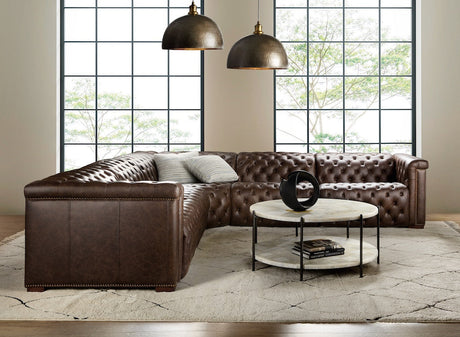 Savion Deux 5-Seat Power Reclining Sectional West Saddlewood Leather – Hooker Furniture (3-PWR) - sold by Home Elegance USA