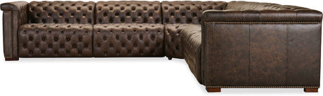 Savion Deux 5-Seat Power Reclining Sectional West Saddlewood Leather – Hooker Furniture (3-PWR) - sold by Home Elegance USA