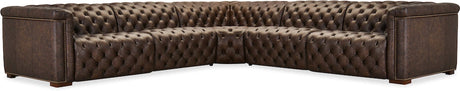 Savion Deux 5-Seat Power Reclining Sectional West Saddlewood Leather – Hooker Furniture (3-PWR) - sold by Home Elegance USA