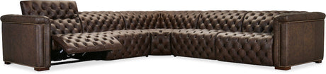 Savion Deux 5-Seat Power Reclining Sectional West Saddlewood Leather – Hooker Furniture - sold by Home Elegance USA