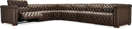 Savion Deux 6-Seat Power Reclining Sectional West Saddlewood Leather – Hooker Furniture - sold by Home Elegance USA