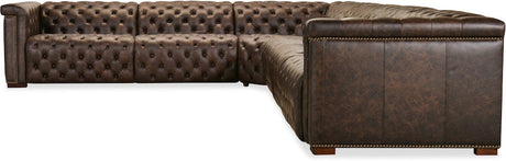Savion Deux 6-Seat Power Reclining Sectional West Saddlewood Leather – Hooker Furniture - sold by Home Elegance USA