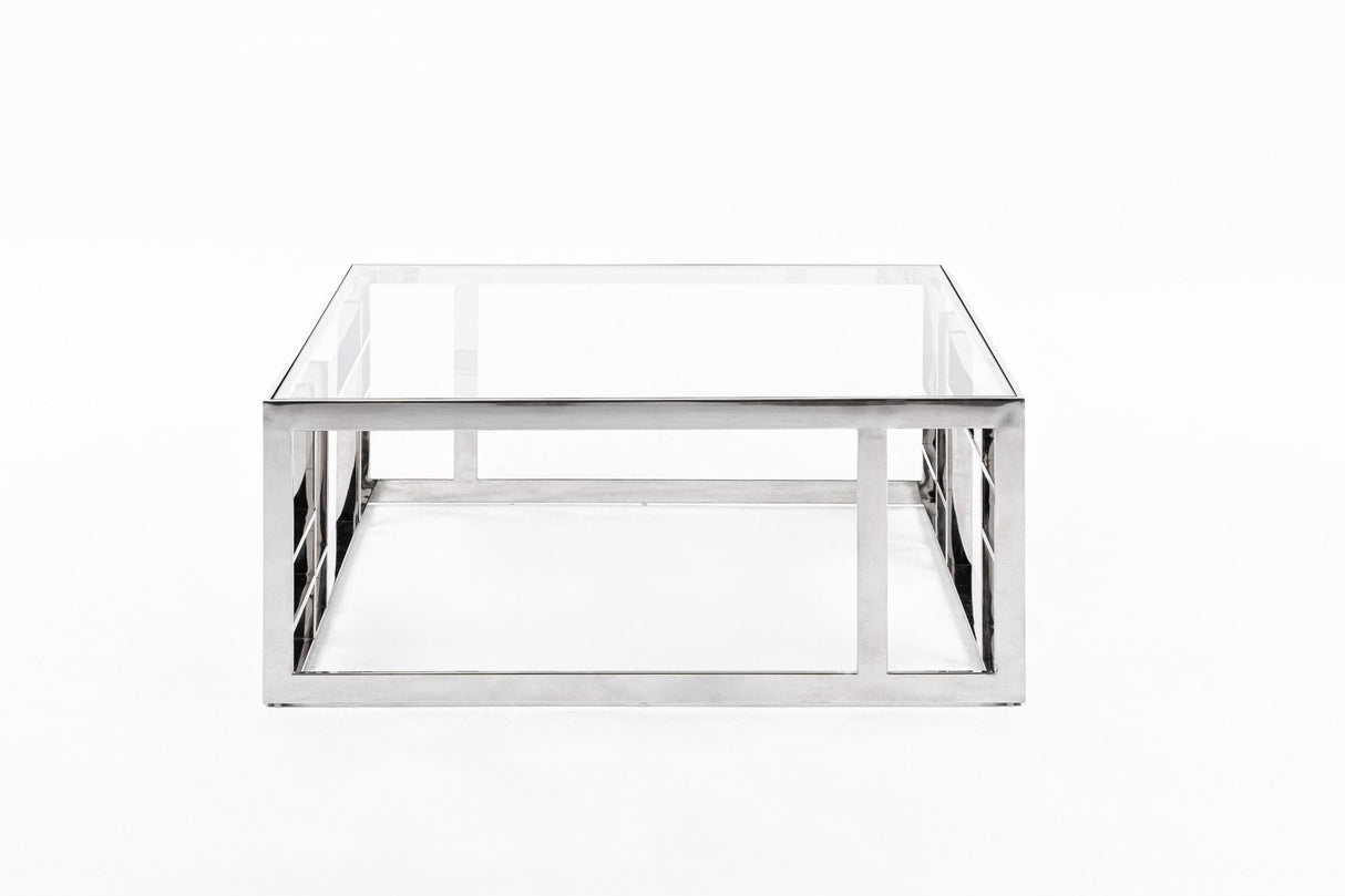 Modrest Stephen Modern Glass & Stainless Steel Square Coffee Table Vghb-341E - Home Elegance USA