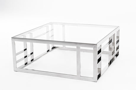 Modrest Stephen Modern Glass & Stainless Steel Square Coffee Table Vghb-341E - Home Elegance USA