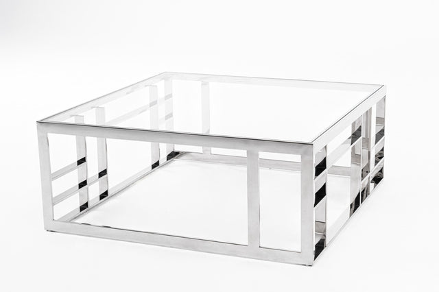 Modrest Stephen Modern Glass & Stainless Steel Square Coffee Table Vghb-341E - Home Elegance USA