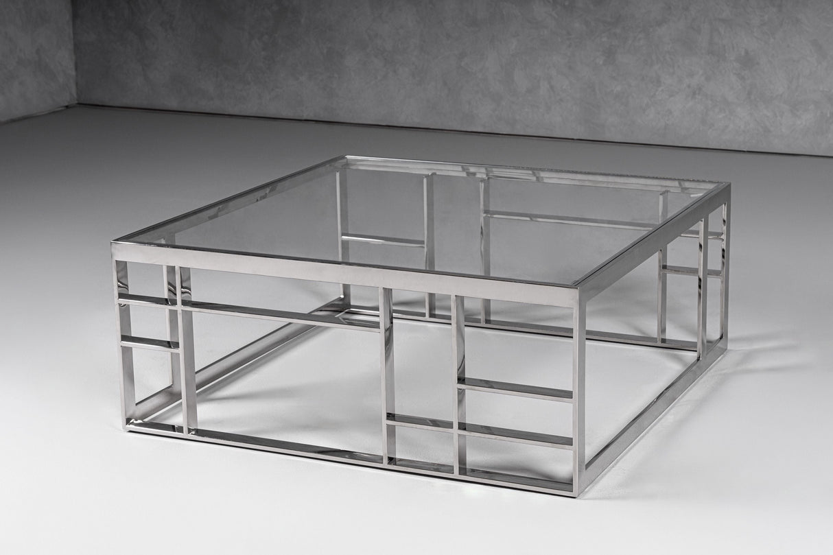 Modrest Stephen Modern Glass & Stainless Steel Square Coffee Table Vghb-341E - Home Elegance USA