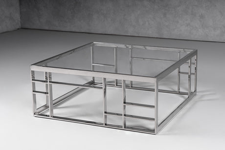 Modrest Stephen Modern Glass & Stainless Steel Square Coffee Table Vghb-341E - sold by Home Elegance USA