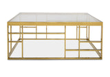 Modrest Stephen Modern Glass & Gold Stainless Steel Square Coffee Table Vghb-341E-Gld - Home Elegance USA