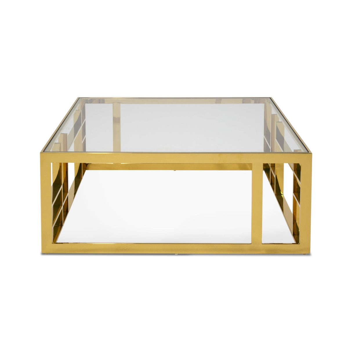 Modrest Stephen Modern Glass & Gold Stainless Steel Square Coffee Table Vghb-341E-Gld - Home Elegance USA