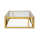 Modrest Stephen Modern Glass & Gold Stainless Steel Square Coffee Table Vghb-341E-Gld - Home Elegance USA