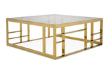Modrest Stephen Modern Glass & Gold Stainless Steel Square Coffee Table Vghb-341E-Gld - Home Elegance USA