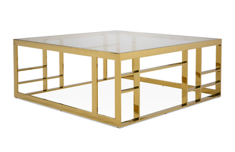 Modrest Stephen Modern Glass & Gold Stainless Steel Square Coffee Table Vghb-341E-Gld - Home Elegance USA