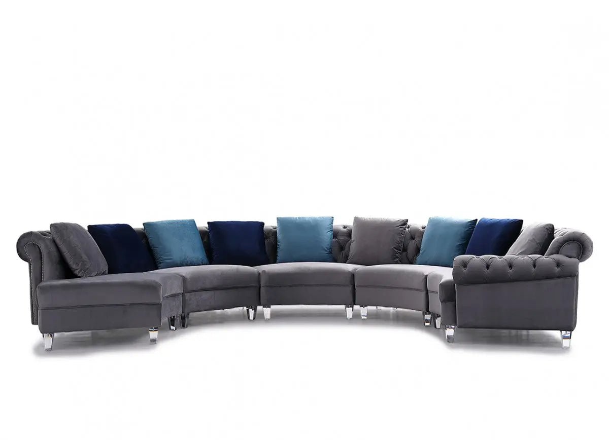 Divani Casa Modern Grey Velvet Circular Sectional Sofa Vg2T1124 - 5P - Gry | Home Elegance USA