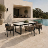 Suntide - Outdoor Grey Fabric + Grey Acacia + Beige Rattan Dining Set - View Image 1