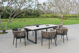Suntide - Outdoor Grey Fabric + Grey Acacia + Beige Rattan Dining Set - View Image 1