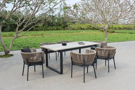 Suntide - Outdoor Grey Fabric + Grey Acacia + Beige Rattan Dining Set - View Image 1