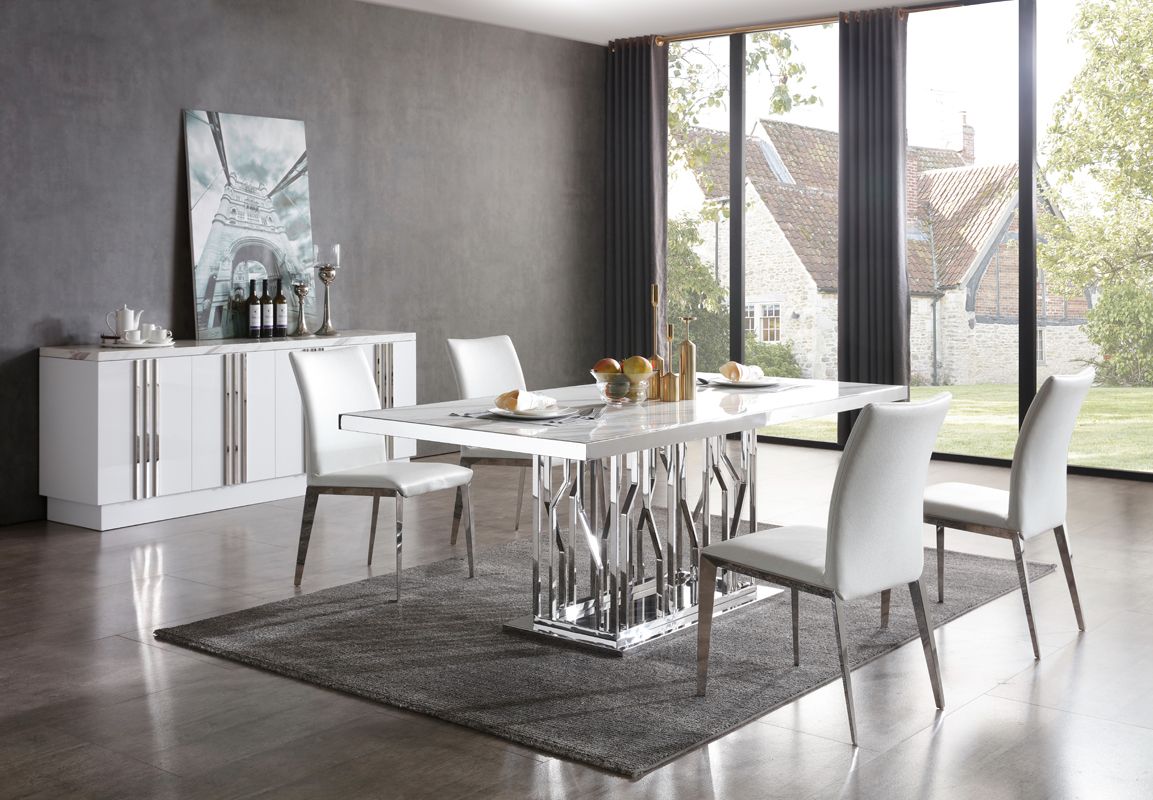 Modrest Marston Modern White Marble & Stainless Steel Dining Table Vgvct8919-M-Stl