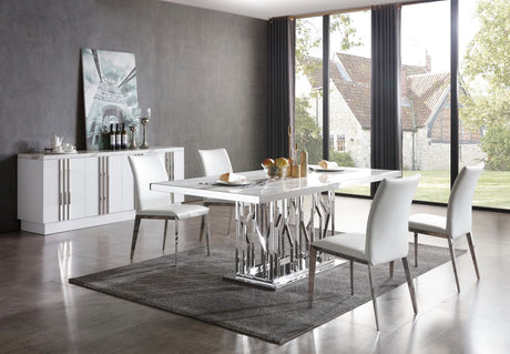 Modrest Marston Modern White Marble & Stainless Steel Dining Table Vgvct8919-M-Stl