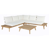 Tavira - Outdoor Off-White Fabric + Eucalyptus Sectional Sofa + Coffee Table Set - View Image 1