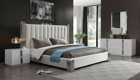 Token - Queen Modern White & Stainless Steel Bed - View Image 1