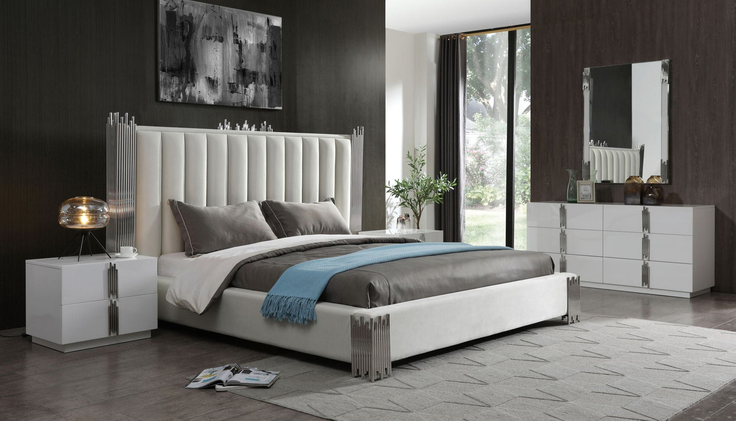 Modrest Token Modern White & Stainless Steel Bed Vgvcbd815-Wht-Bed