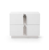 Token - Queen Modern Cream & Stainless Steel Bed + Nightstands