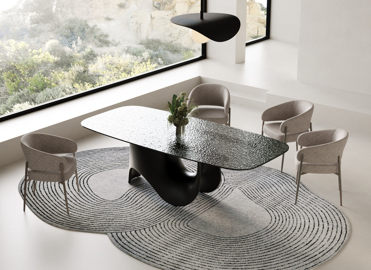 Neptune - Modern Grey Wave Glass + Black Dining Table - View Image 1