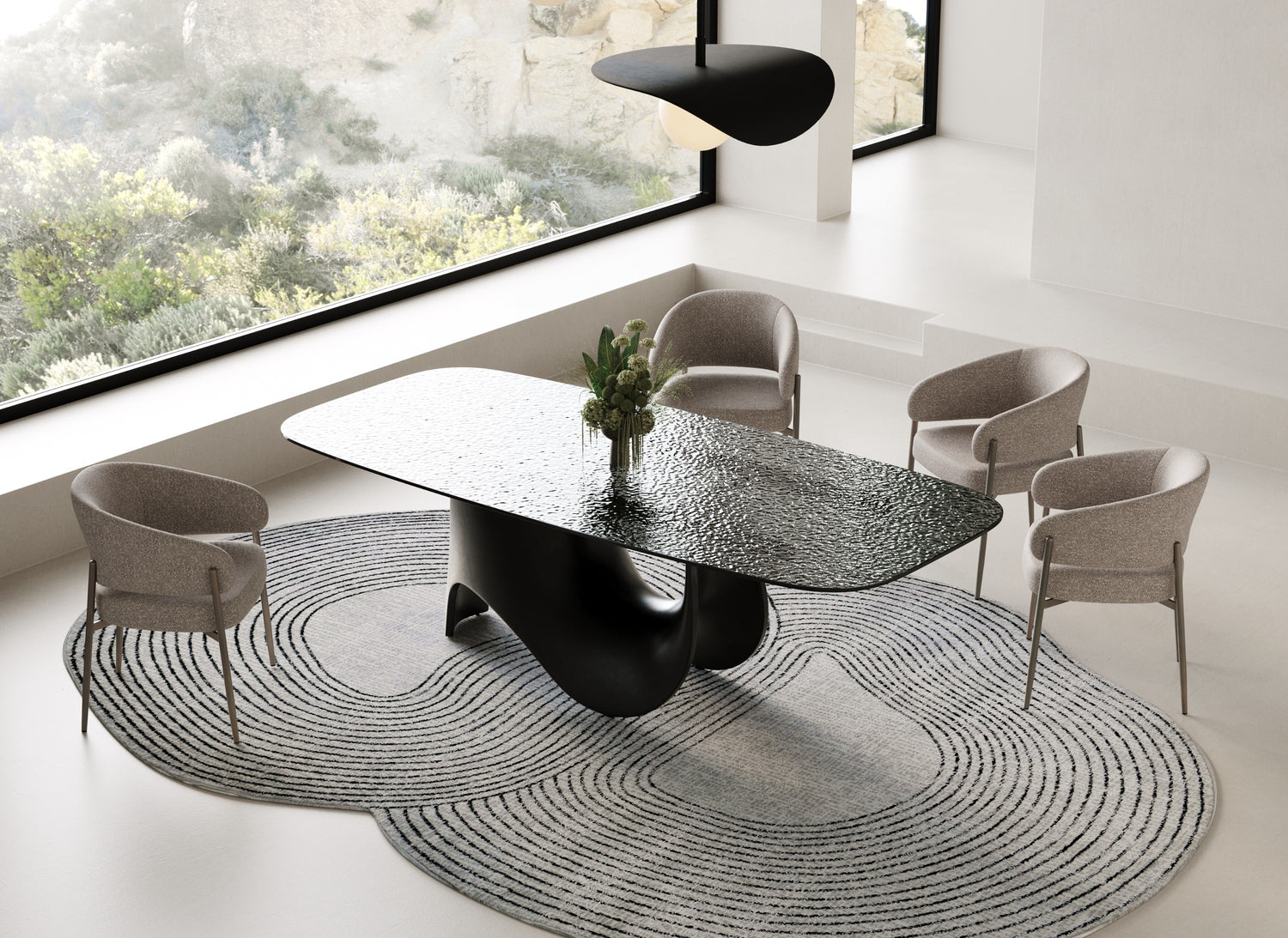 Neptune - Modern Grey Wave Glass + Black Dining Table - View Image 1