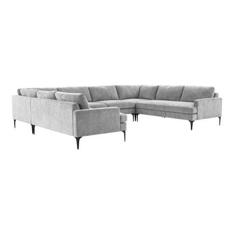   TOV Furniture Serena Velvet U-Sectional with Black Legs Gray -  Home Elegance USA