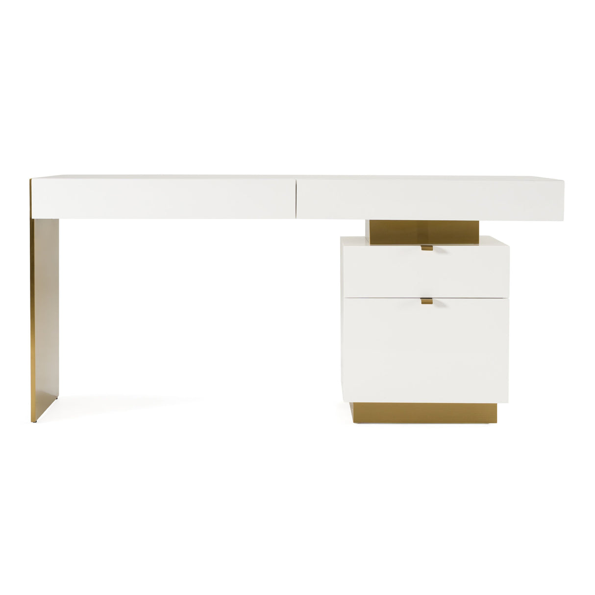 Modrest Trahan - Modern Gloss White and Brushed Gold Office Desk