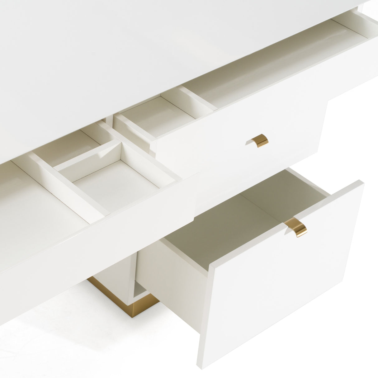 Modrest Trahan - Modern Gloss White and Brushed Gold Office Desk