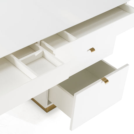 Modrest Trahan - Modern Gloss White and Brushed Gold Office Desk