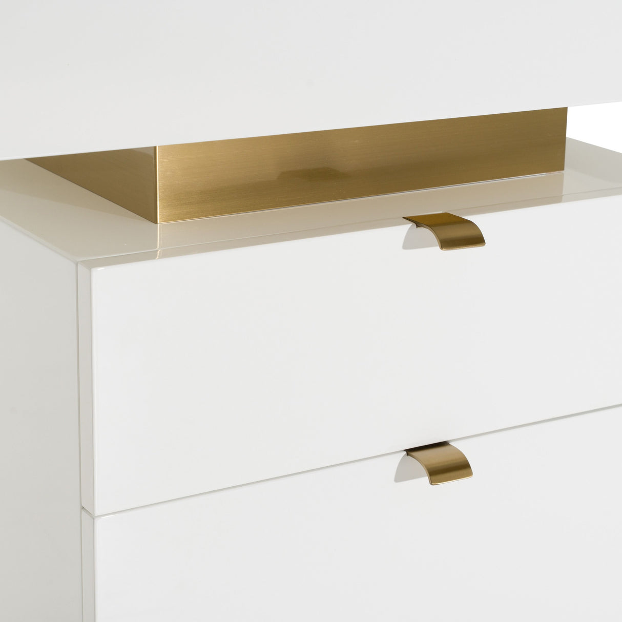 Modrest Trahan - Modern Gloss White and Brushed Gold Office Desk