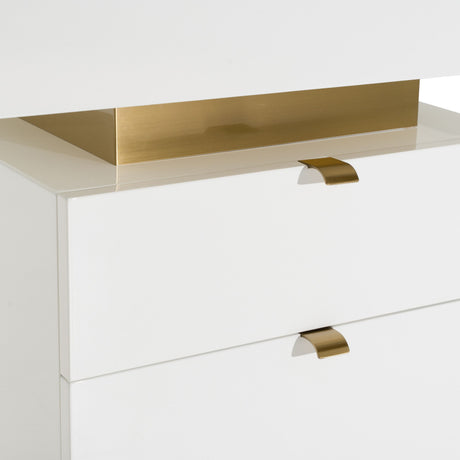 Modrest Trahan - Modern Gloss White and Brushed Gold Office Desk